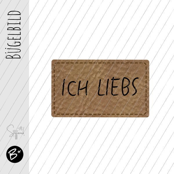 Bügelbild - Label - " ICH LIEBS "  - ca. 3,2 cm x 2 cm